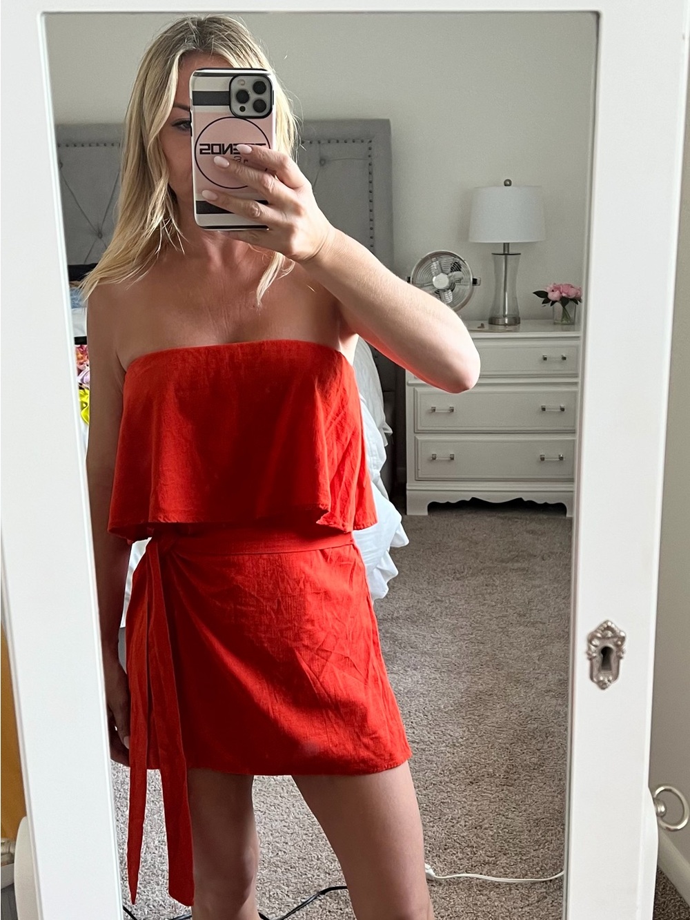 Blue Blush Strapless Burnt Orange Romper
